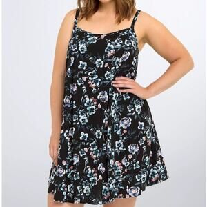 Torrid Black Floral Trapeze Dress Spaghetti Strap 2X 18 20